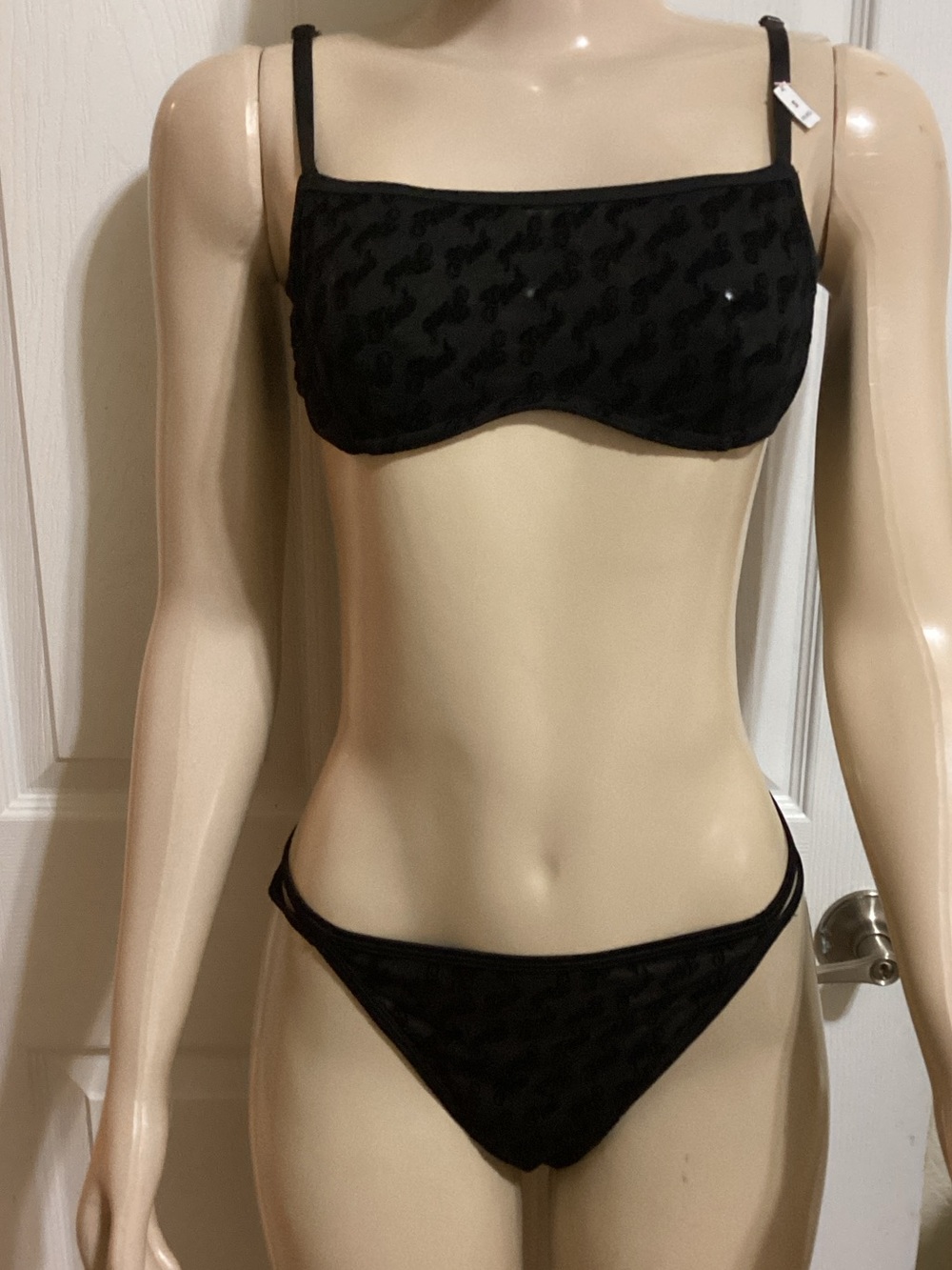 PINK Victoria's Secret Black Textured Bandeau Bikini Set